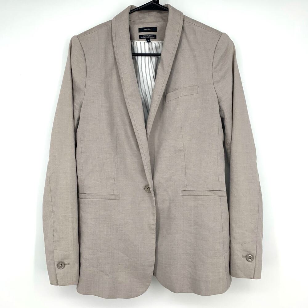 RW&CO Women's Linen Blend Beige Stretch Lining Suit Jacket Blazer Size 8